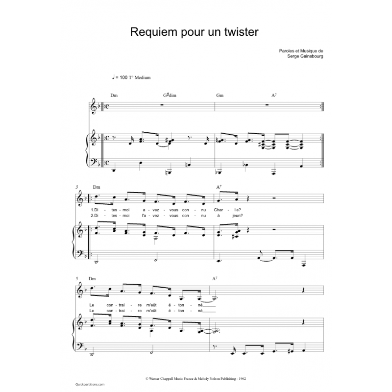 Sheet music REQUIEM POUR UN TWISTER Serge Gainsbourg