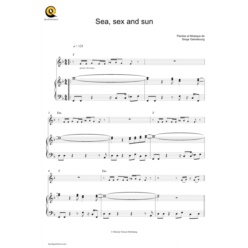 Partition SEA, SEX AND SUN Serge Gainsbourg