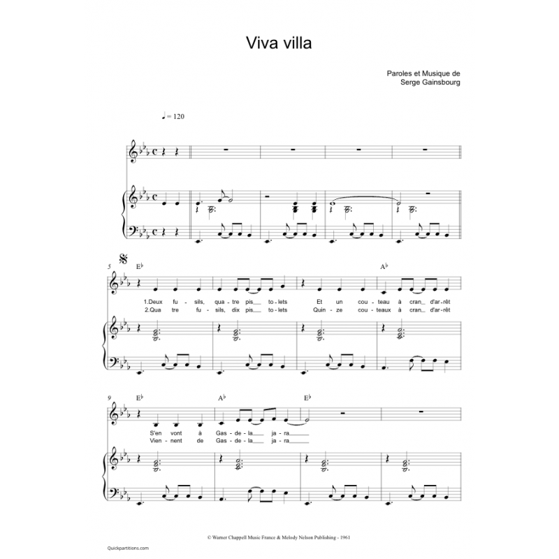 Sheet music VIVA VILLA Serge Gainsbourg