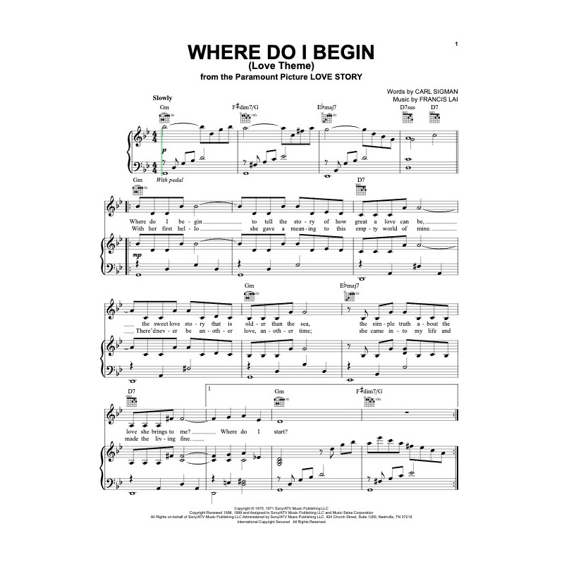Partition WHERE DO I BEGIN (LOVE STORY THEME) Francis Lai