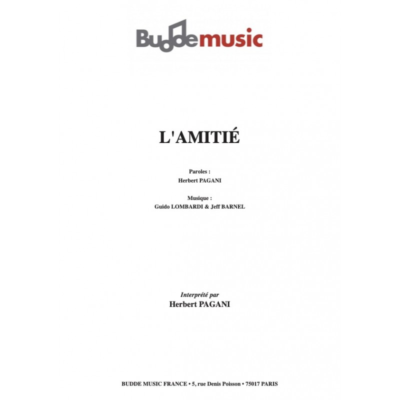 Sheet music L'AMITIE Herbert PAGANI