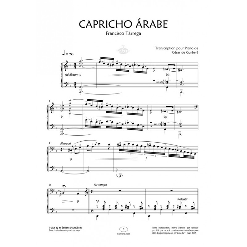 Partition Capricho Arabe César DE GURBERT