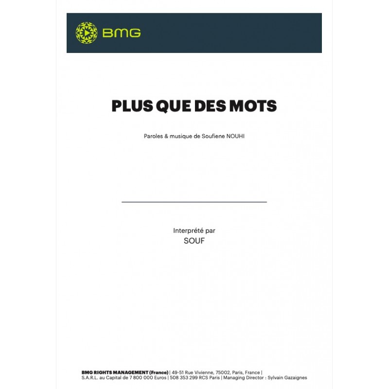 Partition PLUS QUE DES MOTS