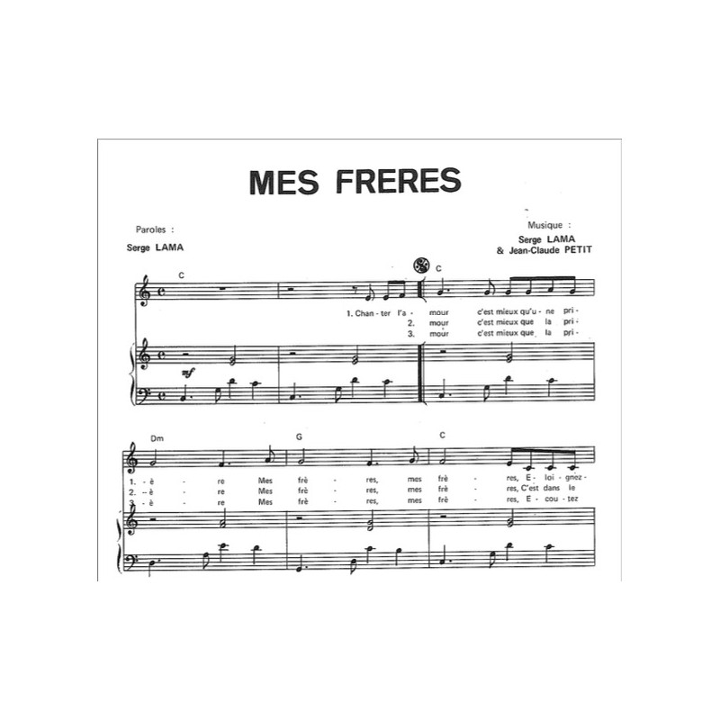 sheet music MES FRERES Serge LAMA
