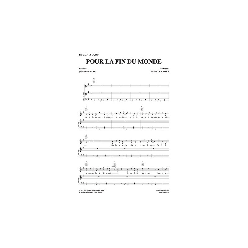 Partition POUR LA FIN DU MONDE GERARD PALAPRAT pdf