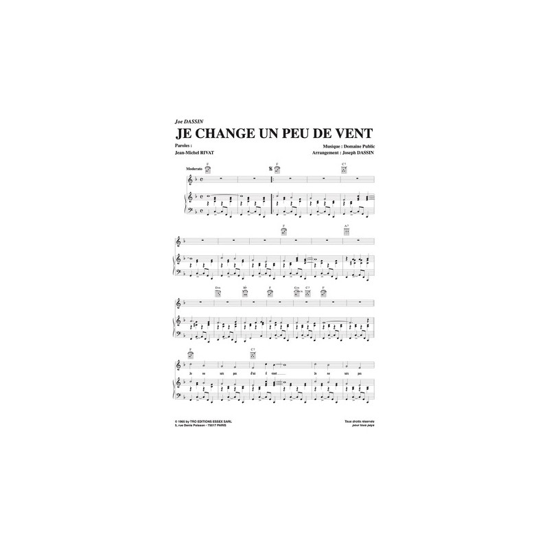 Partition JE CHANGE UN PEU DE VENT JOE DASSIN pdf