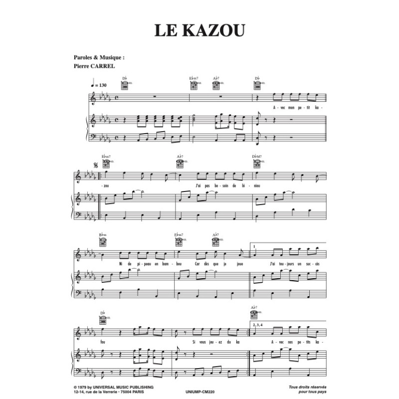 Partition LE KAZOU Annie Cordy