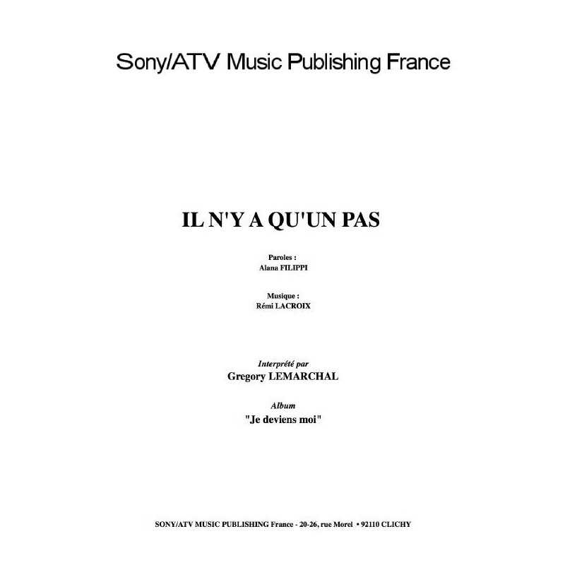 Partition IL N'Y A QU'UN PAS Grégory Lemarchal