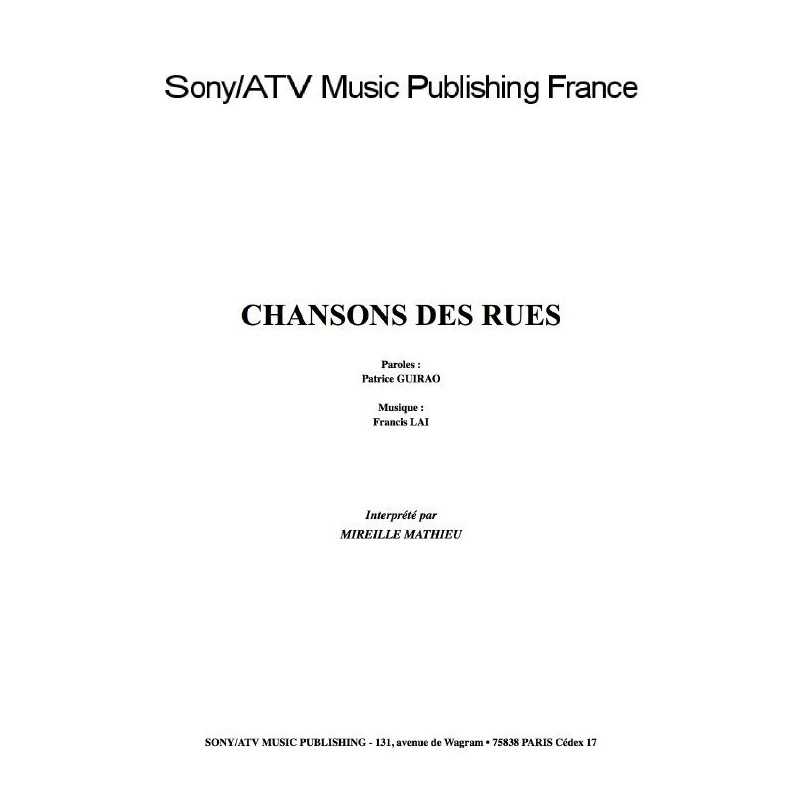 Sheet music CHANSONS DES RUES Mireille Mathieu