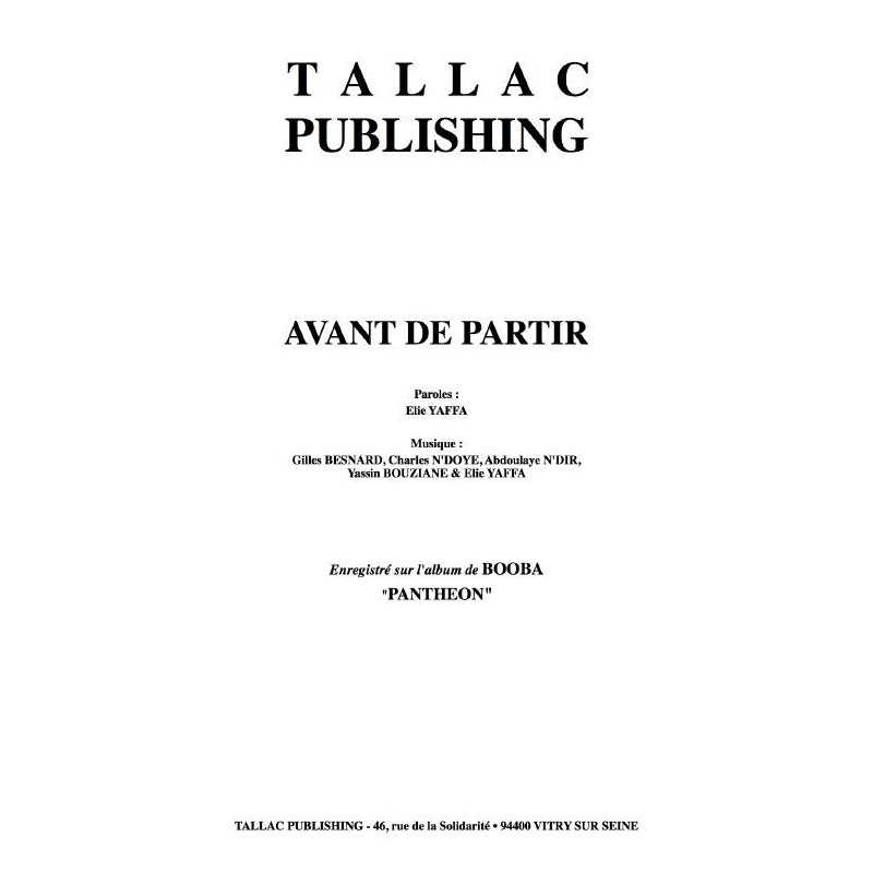 AVANT DE PARTIR