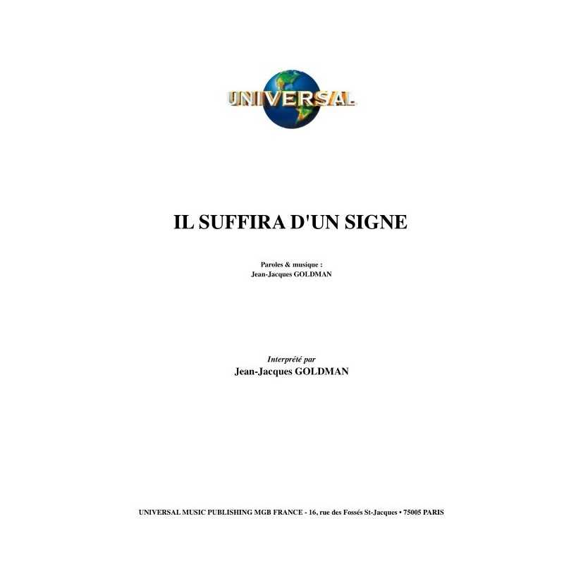 IL SUFFIRA D'UN SIGNE sheet music Jean-Jacques Goldman