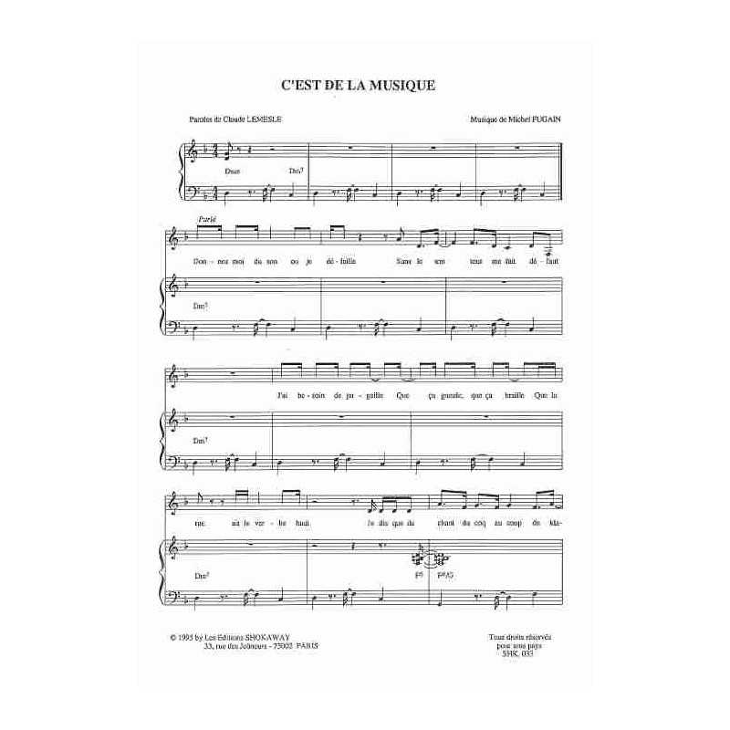 Sheet music C'EST DE LA MUSIQUE Michel FUGAIN
