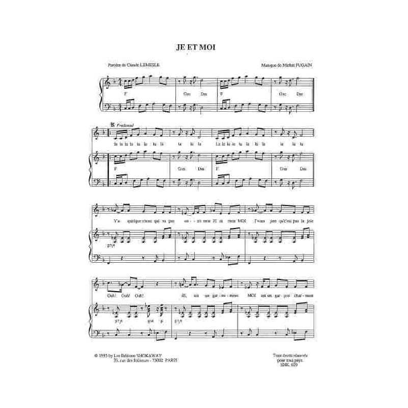 Sheet music JE ET MOI Michel FUGAIN