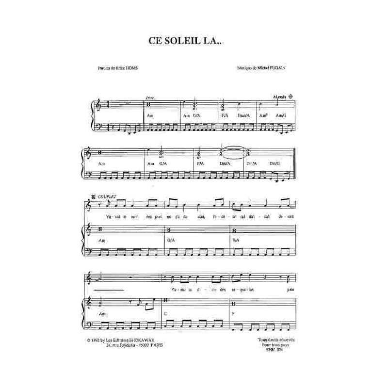 Sheet music CE SOLEIL LA Michel Fugain