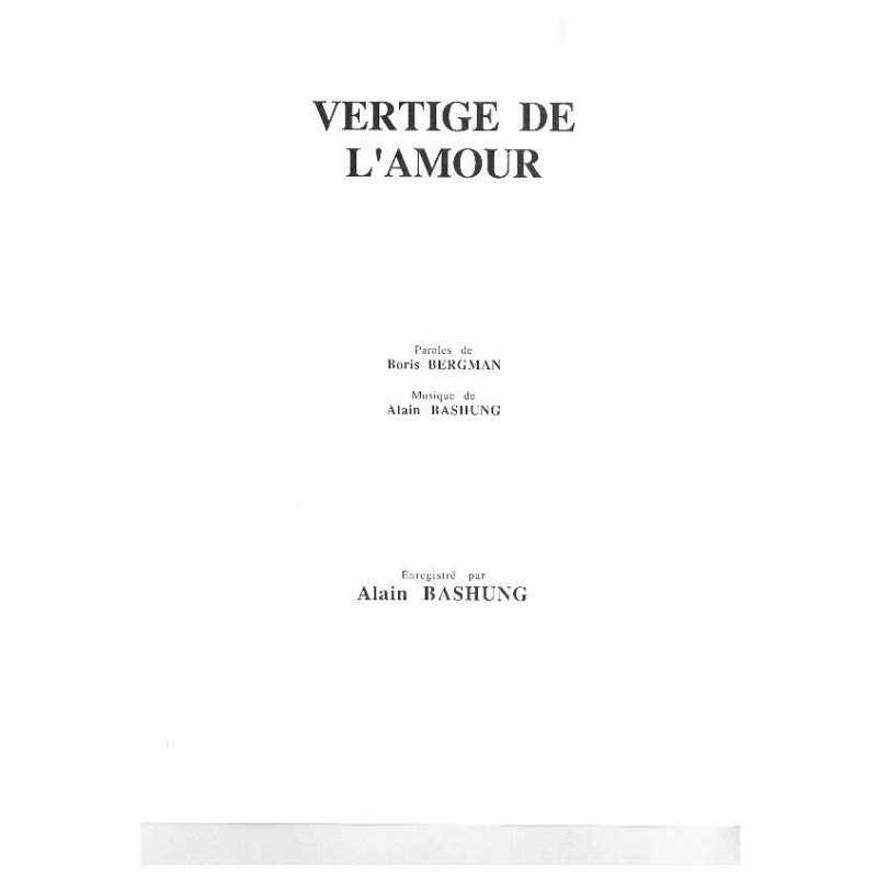 Sheet music VERTIGE DE L'AMOUR Alain BASHUNG
