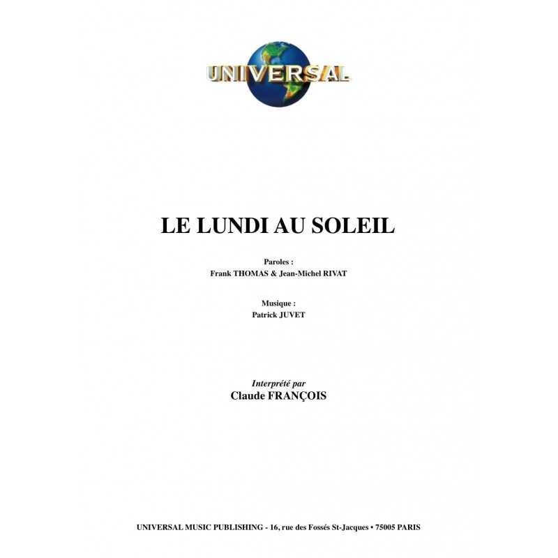 Sheet music LE LUNDI AU SOLEIL Claude FRANÇOIS