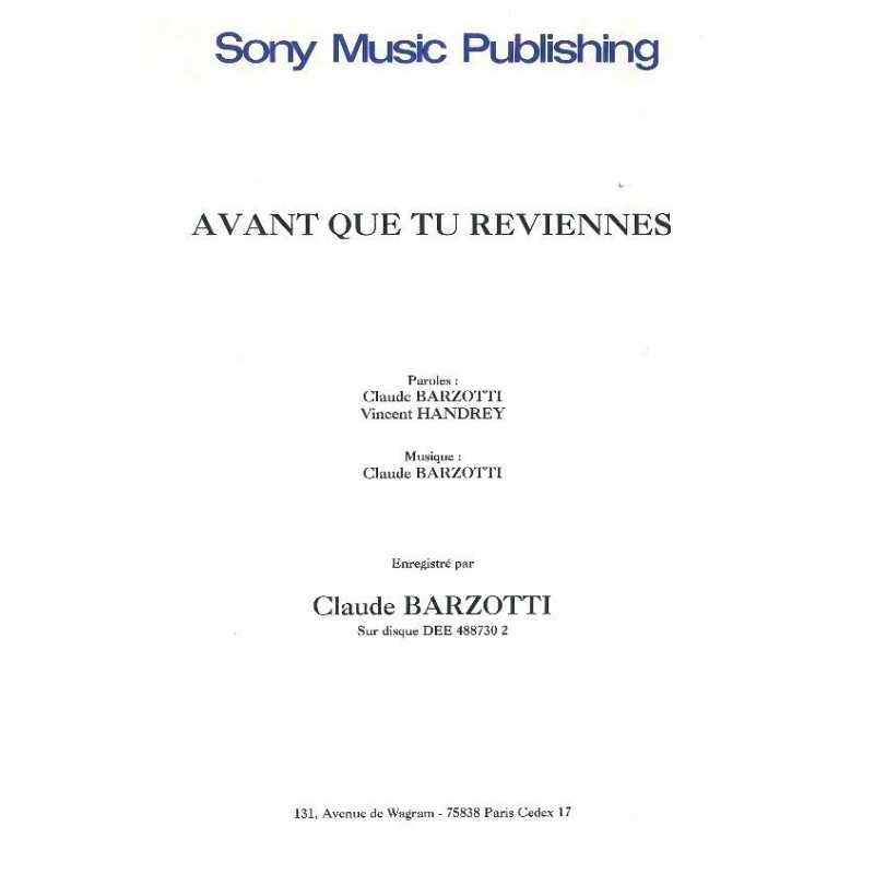 AVANT QUE TU REVIENNES
