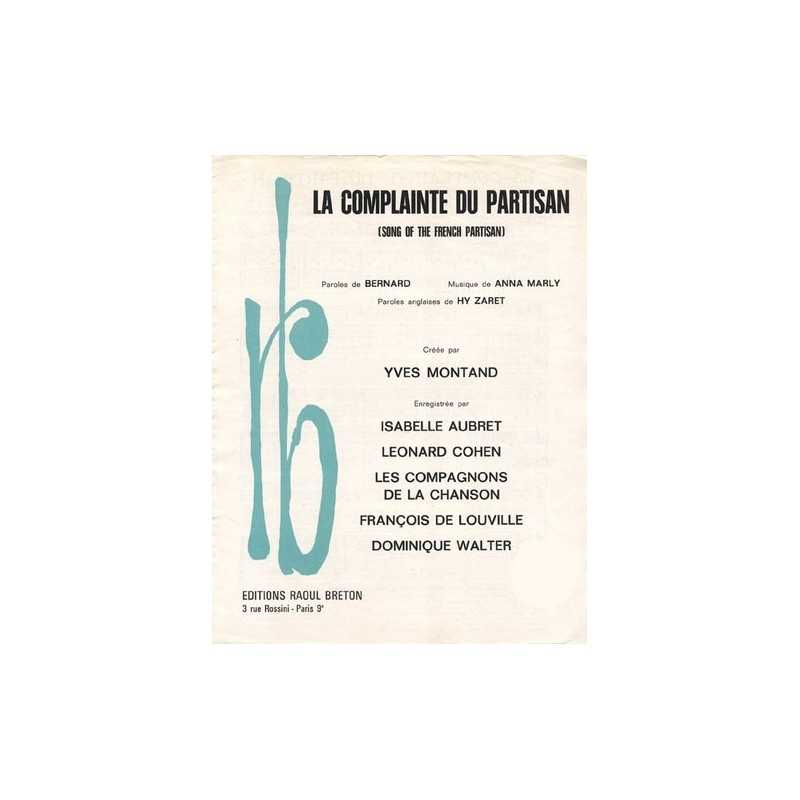 Partition LA COMPLAINTE DU PARTISAN Anna Marly