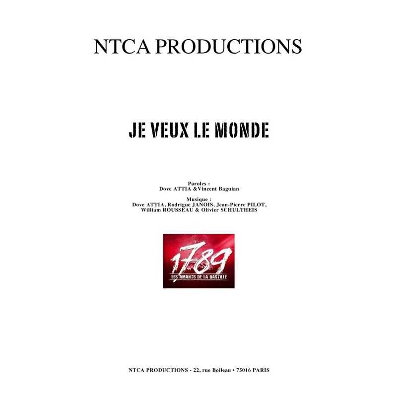 Sheet music JE VEUX LE MONDE 1789 LES AMANTS DE LA BASTILLE