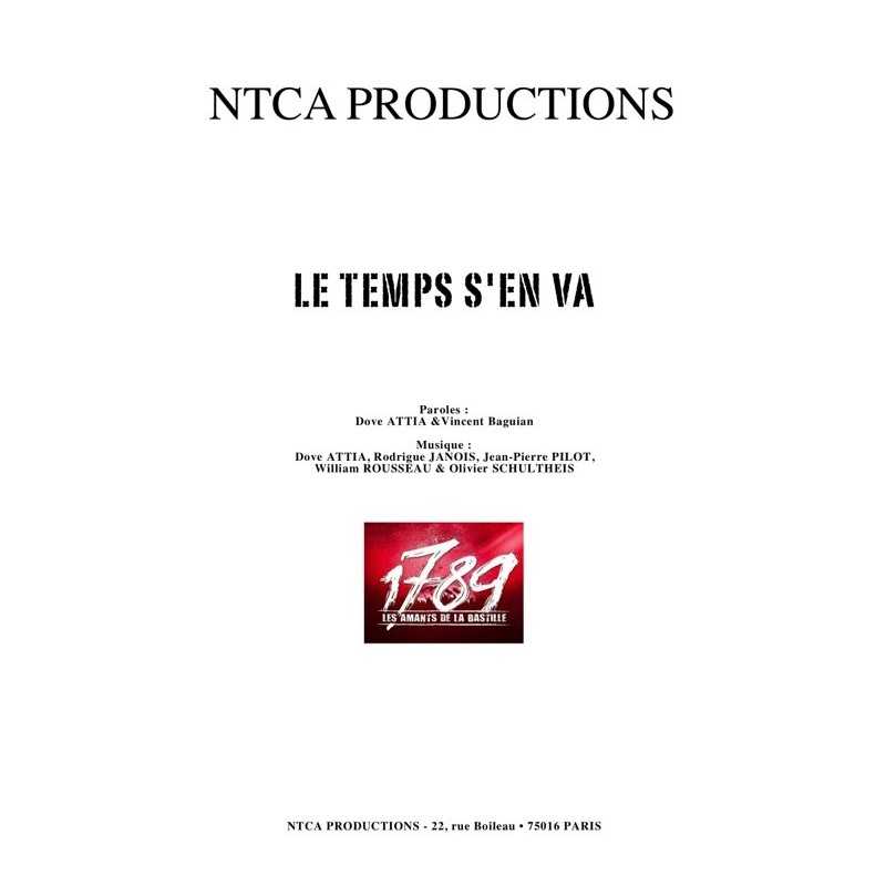 Sheet music LE TEMPS S'EN VA 1789 LES AMANTS DE LA BASTILLE