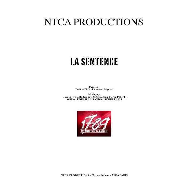 Partition LA SENTENCE 1789 LES AMANTS DE LA BASTILLE