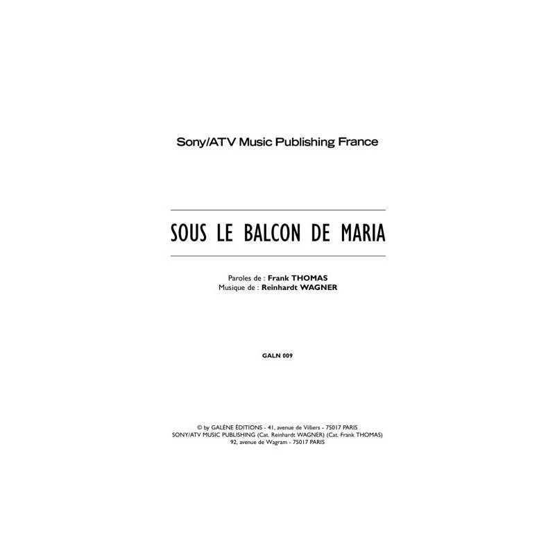 Partition SOUS LE BALCON DE MARIA Faubourg 36