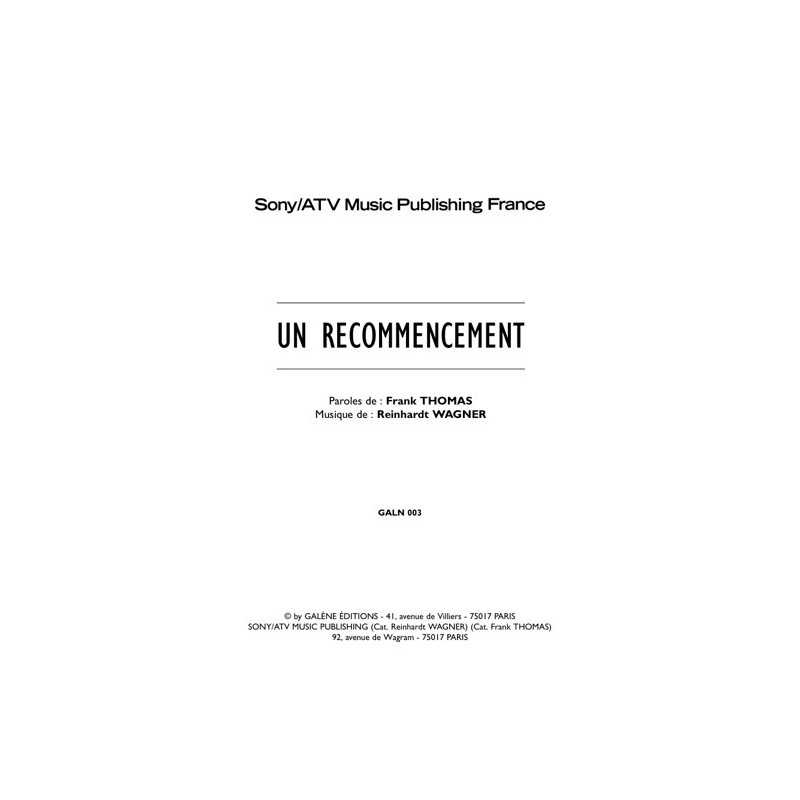 Partition UN RECOMMENCEMENT Faubourg 36