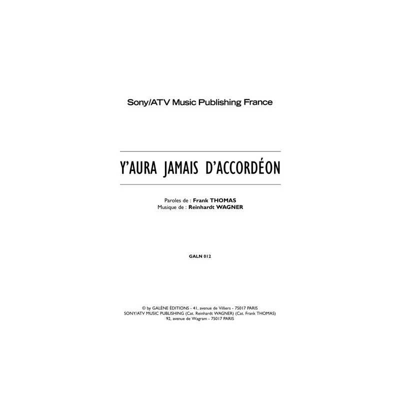 Partition Y'AURA JAMAIS D'ACCORDÉON Faubourg 36