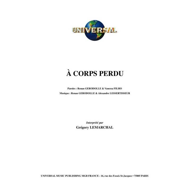 Sheet music À CORPS PERDU Grégory Lemarchal