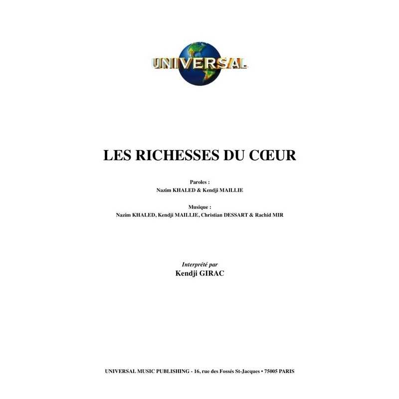 Partition LES RICHESSES DU CŒUR Kendji GIRAC