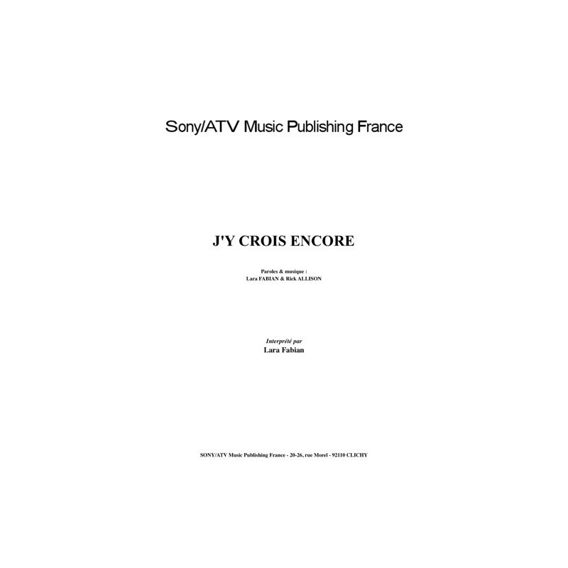Sheet music J'Y CROIS ENCORE Lara FABIAN