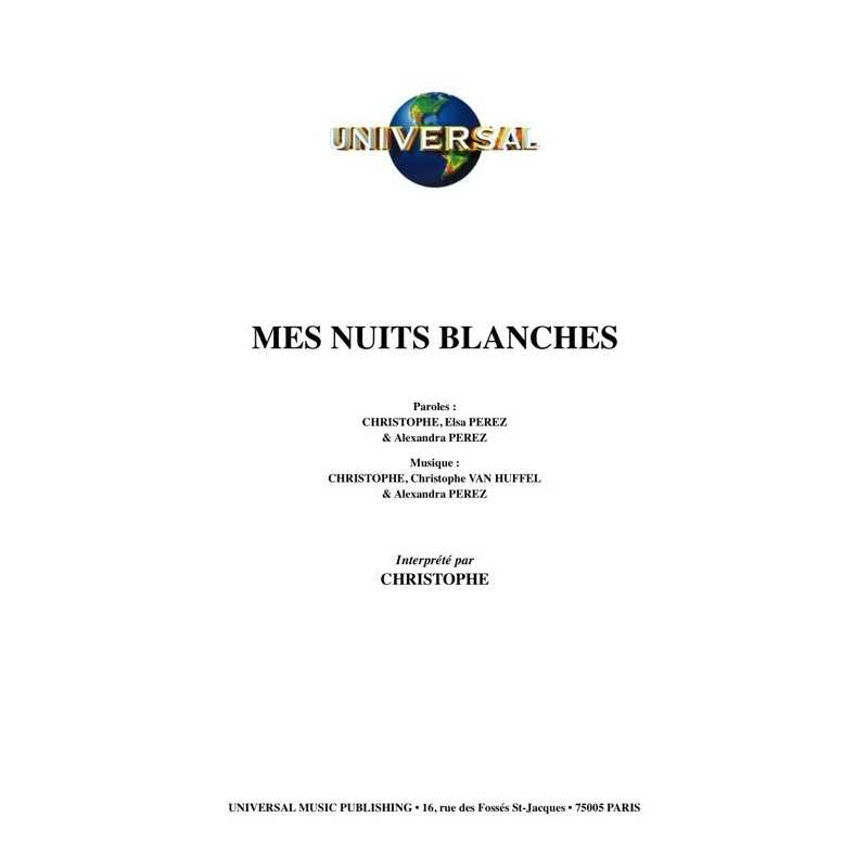 Partition MES NUITS BLANCHES CHRISTOPHE Elsa Alexandra PEREZ Les Vestiges du chaos