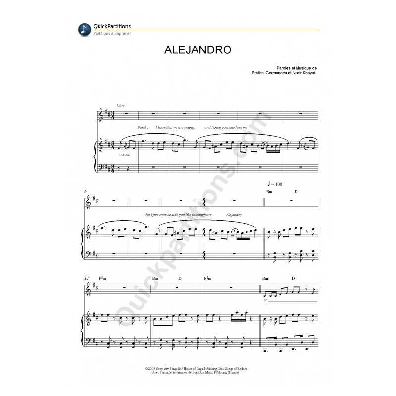 Sheet music ALEJANDRO LADY GAGA