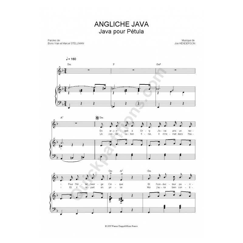 Sheet music ANGLICHE JAVA Petula CLARK