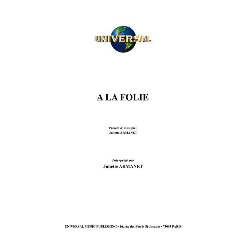 Sheet music A LA FOLIE Juliette ARMANET