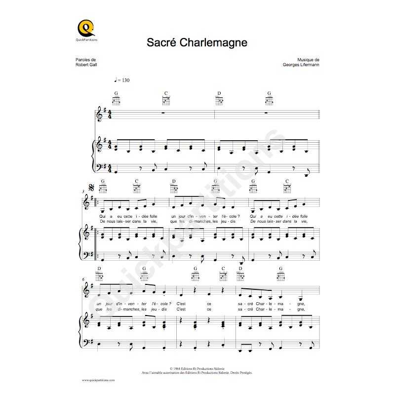 Sheet music SACRÉ CHARLEMAGNE France GALL