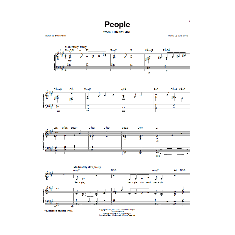 Sheet music PEOPLE (FROM FUNNY GIRL) Barbra Streisand