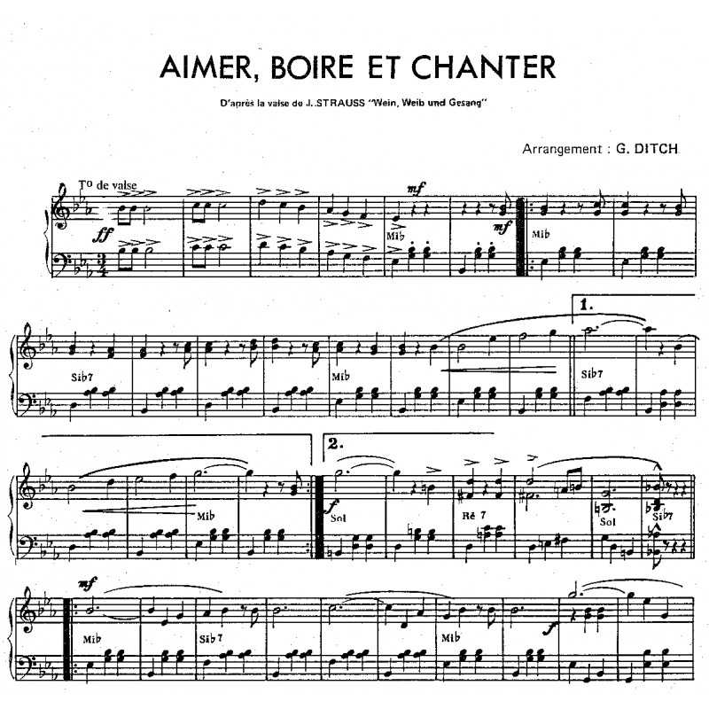 Partition AIMER BOIRE ET CHANTER Gary DITCH