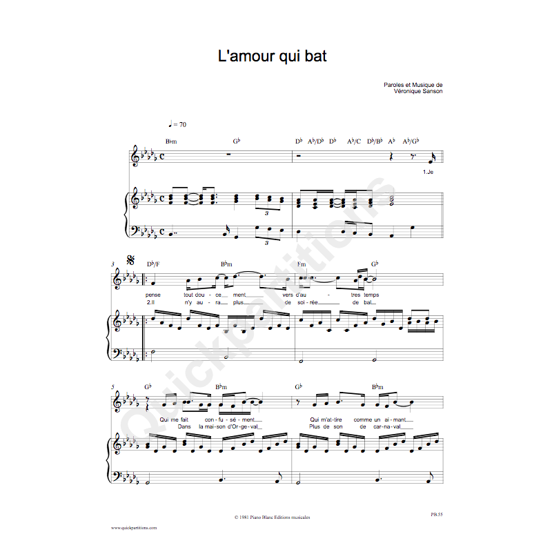 Sheet music L'AMOUR QUI BAT Véronique Sanson