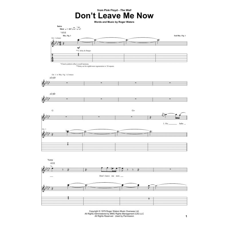 Partition DON'T LEAVE ME NOW Pink Floyd