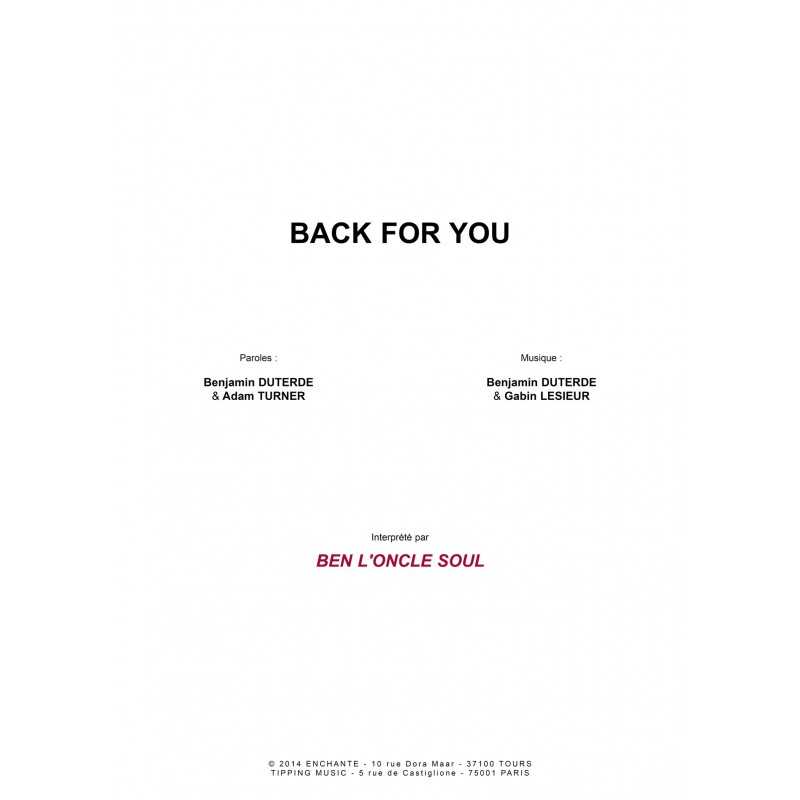Partition BACK FOR YOU BEN L'ONCLE SOUL