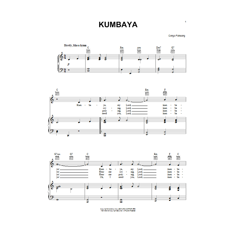 Sheet music KUMBAYA