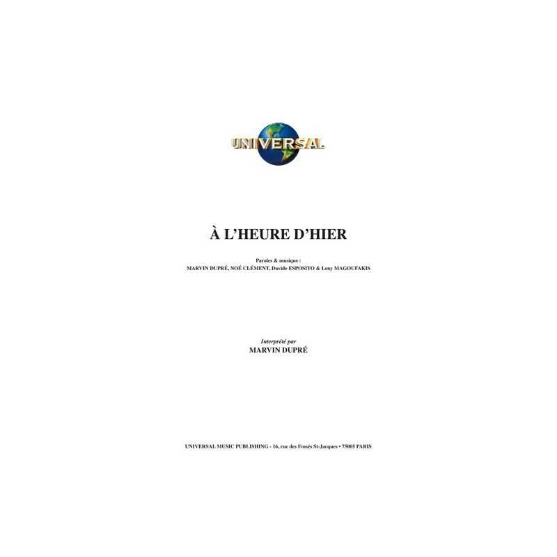 Partition À L’HEURE D’HIER Marvin DUPRÉ