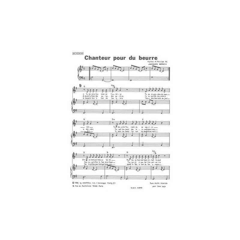 Partition CHANTEUR POUR DU BEURRE