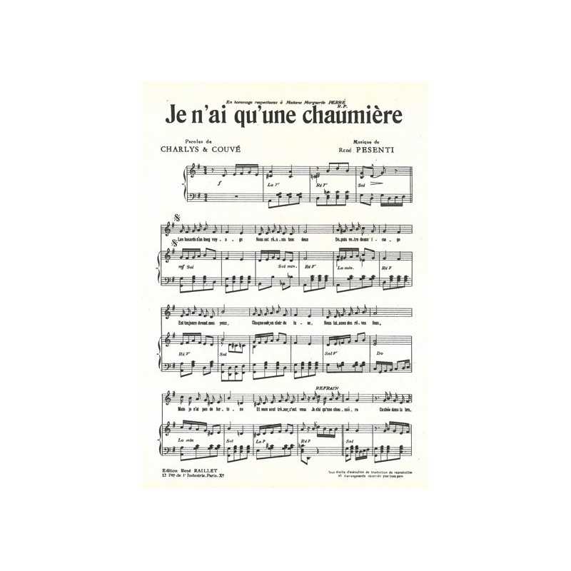 Partition JE N'AI Q'UNE CHAUMIÈRE