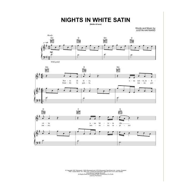 Partition NOTTE DI LUCE NIGHTS IN WHITE SATIN Il Divo