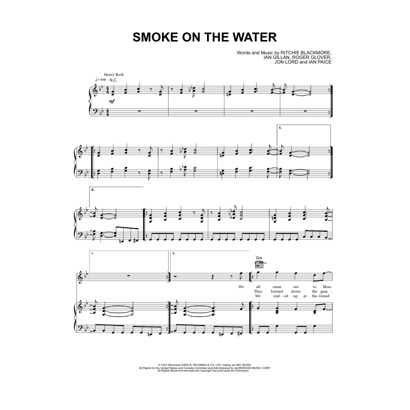 Sheet music SMOKE ON THE WATER Deep Purple