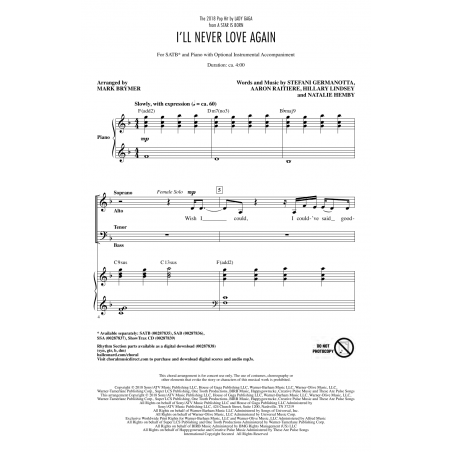I'LL NEVER LOVE AGAIN (SATB)