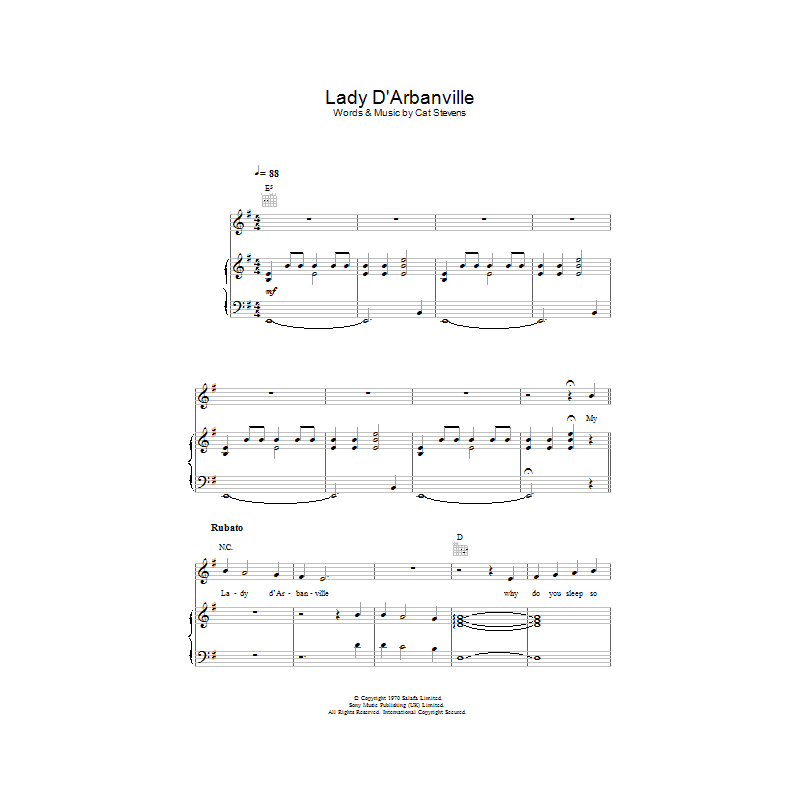 Sheet music LADY D'ARBANVILLE Cat Stevens