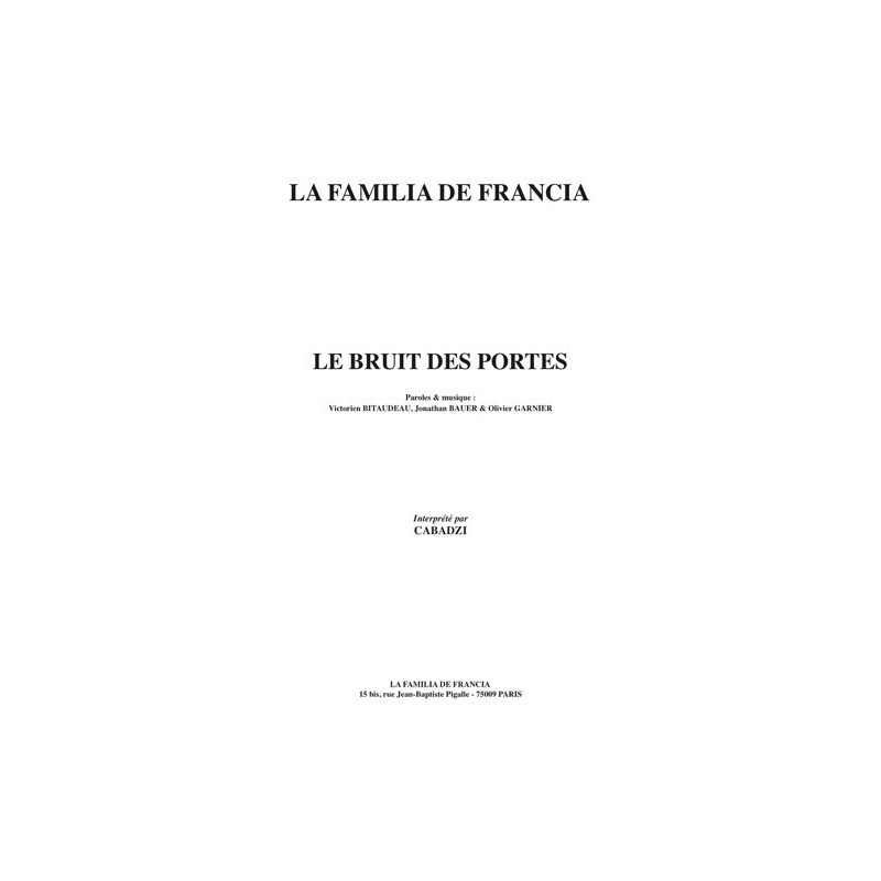 Partition LE BRUIT DES PORTES CABADZI